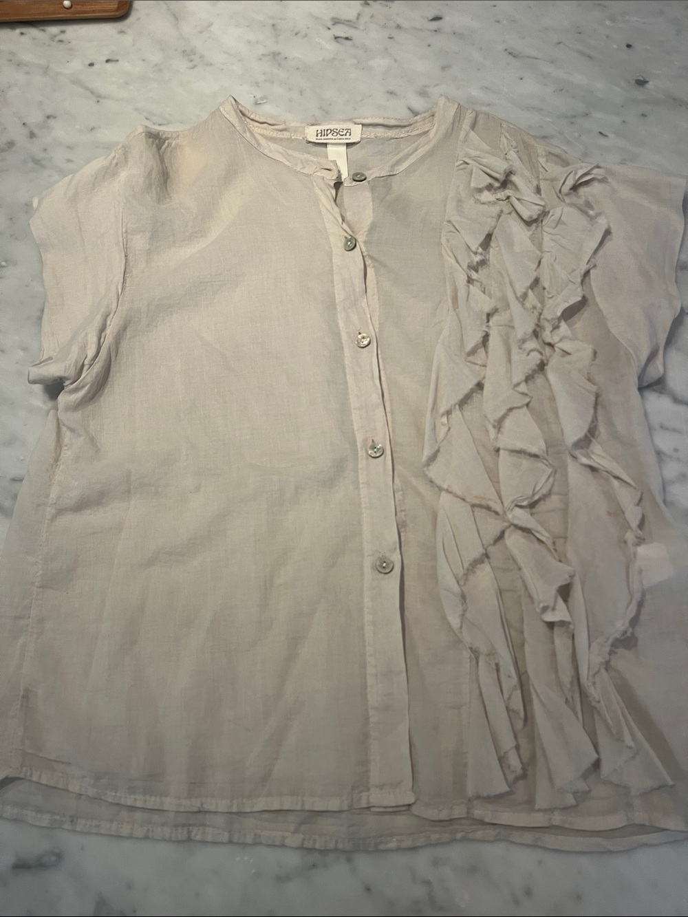 Hipsea Soft Cream Button-Front Ruffle Blouse
